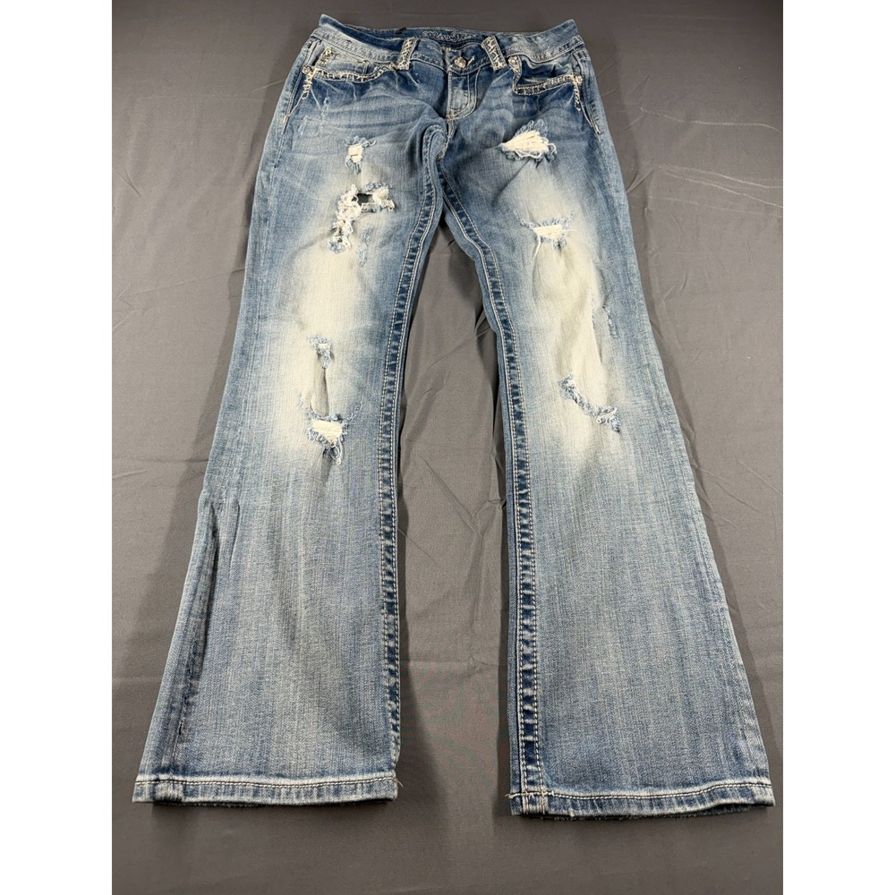 Miss Me Jeans Womens 30 Bootcut Distressed Rhinestone Y2K Light Wash JE5862B2R